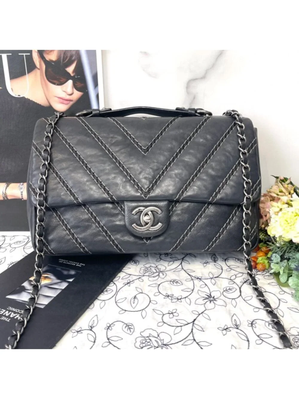 Chanel Double Flap 2-Way Chevron Bag